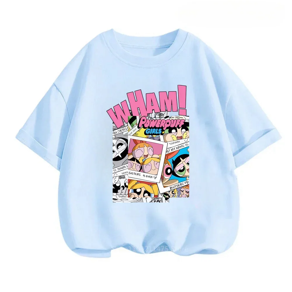 Lovely The Powerpuff Girls Prints Embellish Stylish T-shirts Trendsetting Anime Shortsleeve for Boys Girls Soft Comfortable