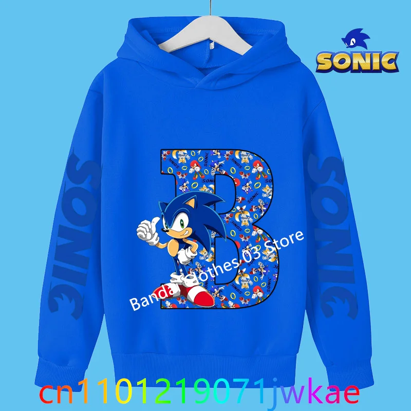 

Fall Spring Long Sleeves 3-12Y Children Hooded Set Juvenile Outerwear Sonic Kids Blue Hoodies Anime Boys Girls Sweatshirts+Pants