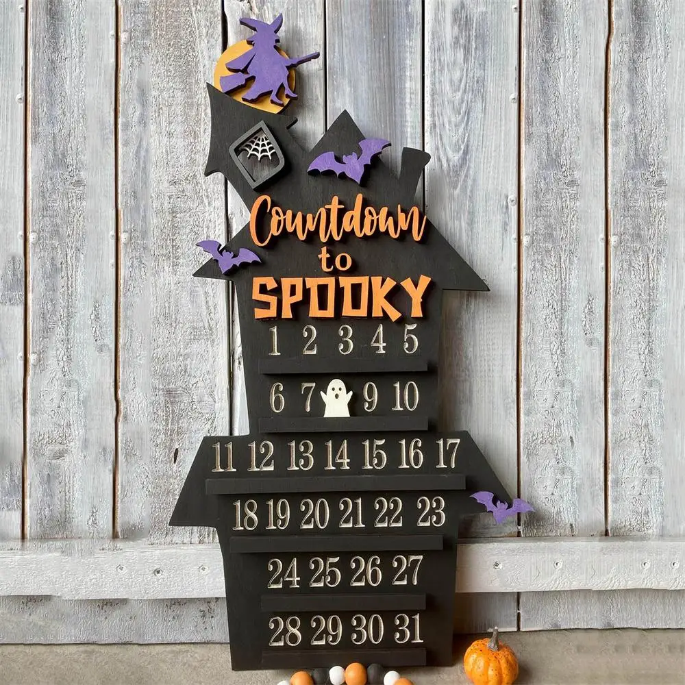 Halloween Countdown Kalender Hout Creatieve Decoratie Duurzaam Praktisch Uniek Ontwerp Opvallend Vakantiedecor Uniek Vleermuisontwerp