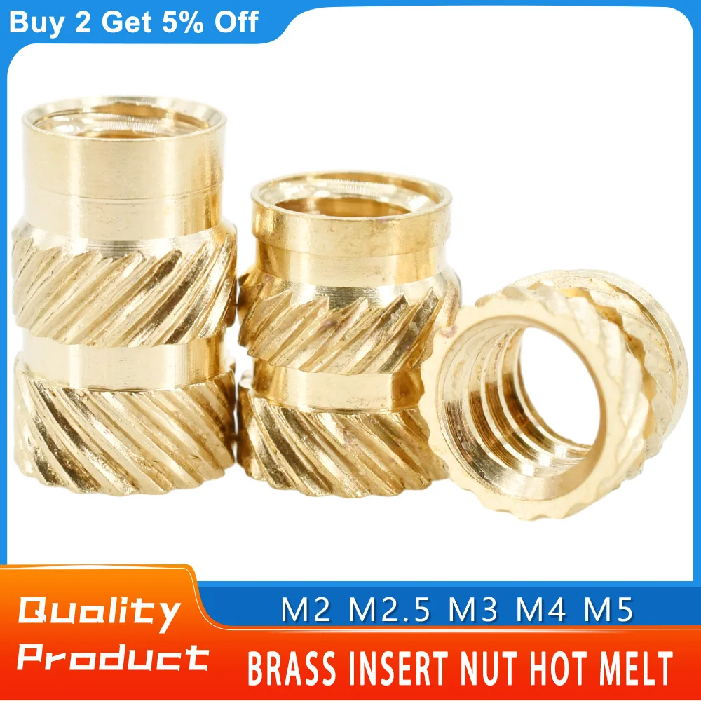 500Pcs M2 M2.5 M3 M4 M5 Brass Insert Nut Threaded Nutsert Knurled Hot Melt Heat Embedded Insertnut 3D Printer PC Nuts Inserts