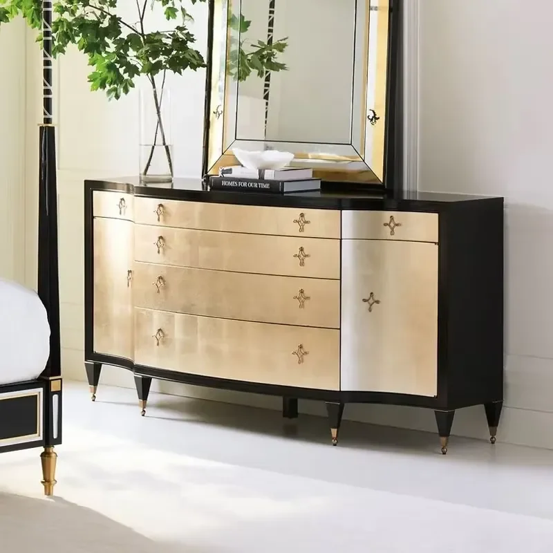 Modern Design American Solid Oak Dresser Silver Vanity Table with Stainless Steel Material for Living & Bedroom Use