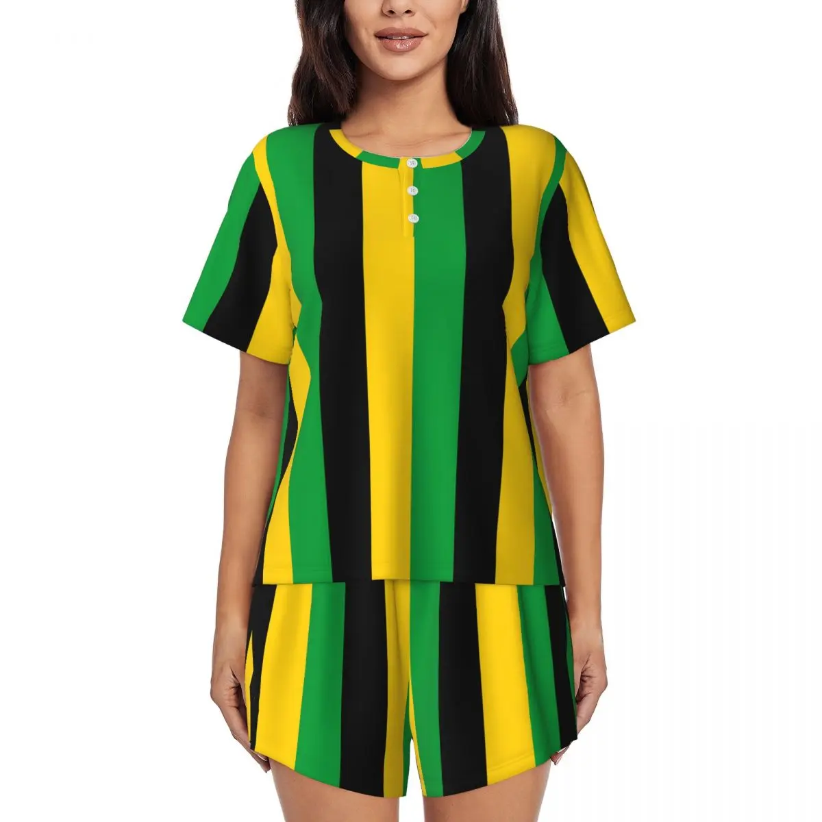 

Jamaica Flag Print Pajamas Summer 2 Piece Vertical Striped Soft Pajama Sets Womens Short Sleeve O Neck Casual Graphic Nightwear