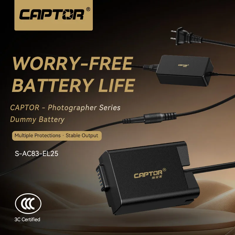 CAPTOR EN-EL25 Dummy Battery Adapter for Nikon Z30 Z50 Z FC, External Power Supply Continuous Power for Camera