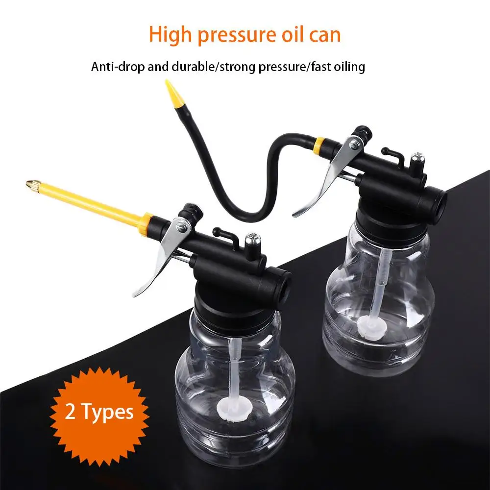 Portable Lubrication Oil Can High Pressure With Oil Spray Hose Oiler Pump 250ml Plastic Car Oil Pot Bottle Hand Pump