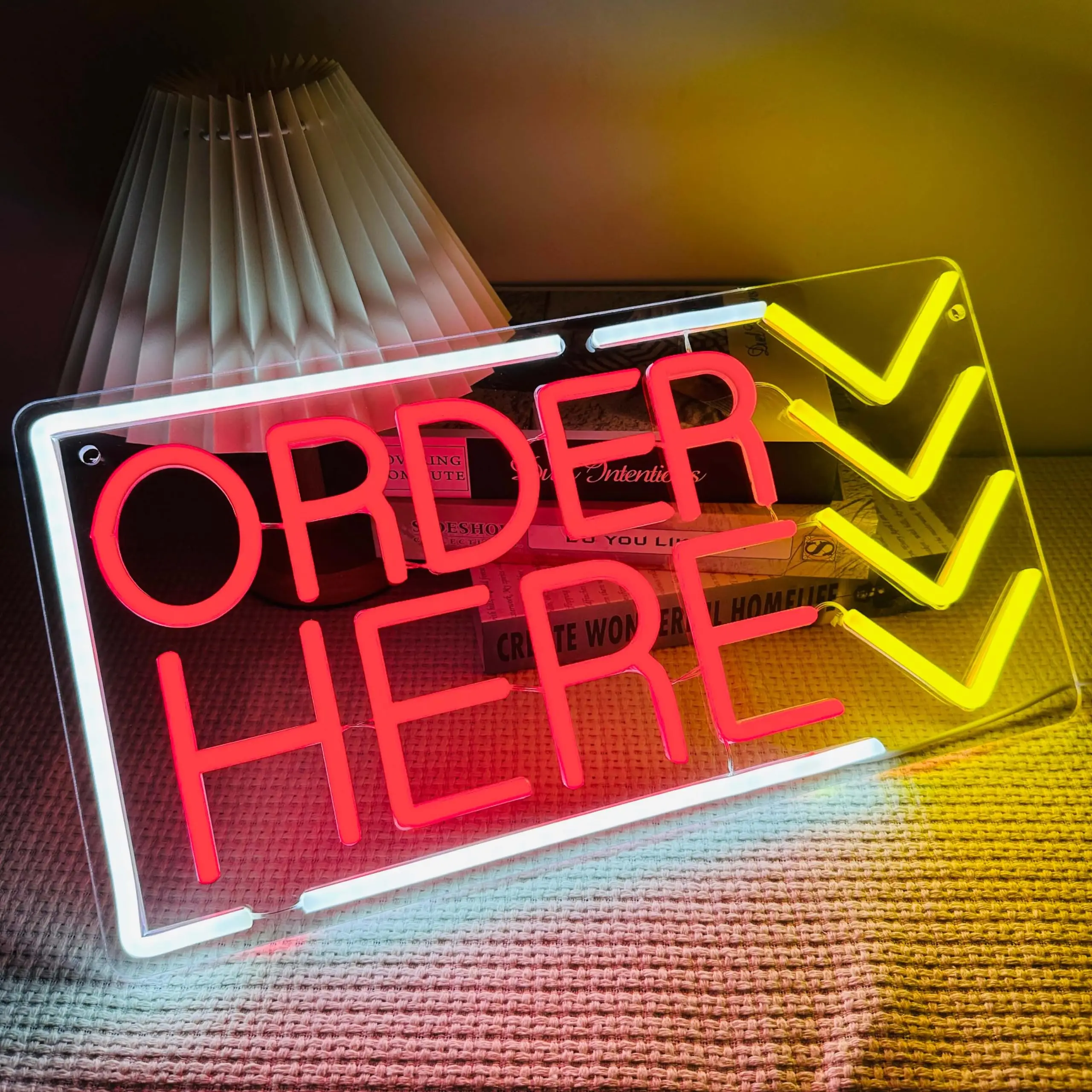 Order Here Neon Sign Up Order Here Sign for Store Supermarket LED Lights Order Decor Sign for Business Bar Shop Wall Decor