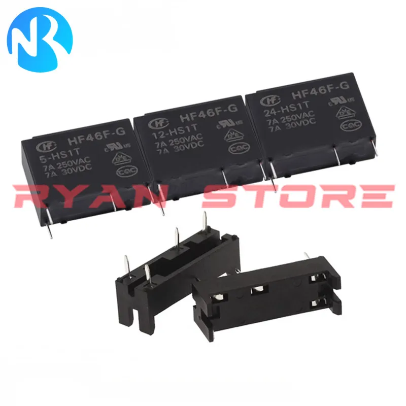 5PCS Relay HF46F G- 5 12 24 HS1 HS1T 7A 5A 4Pin 250VAC 30VDC DC5V 12V 24V HF46F-12-HS1 HF46F-G-24-HS1T HF46F G 24 HS1 Relay Base