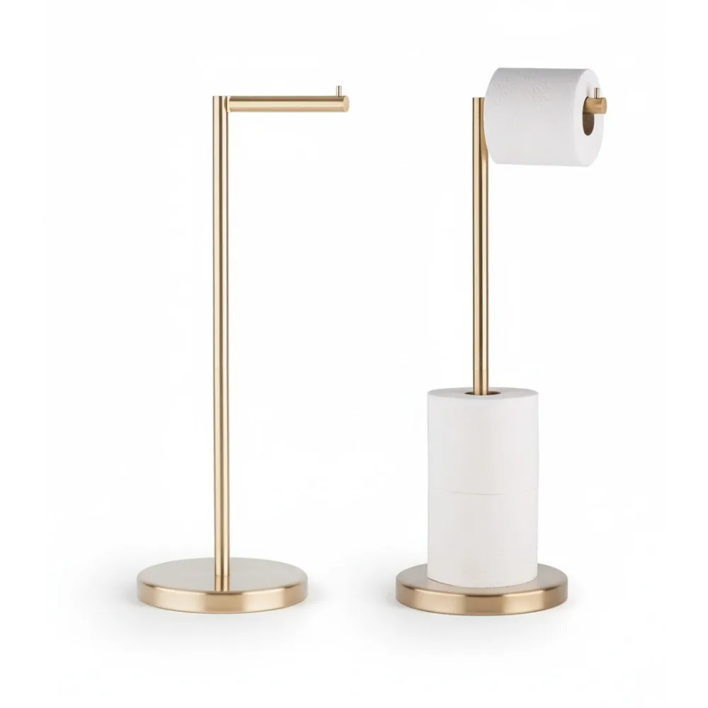 

Freestanding Toilet Paper Holder Stand with Storage for 4 Rolls, Stainless Steel Brushed Gold Finish for Bathroom & RV