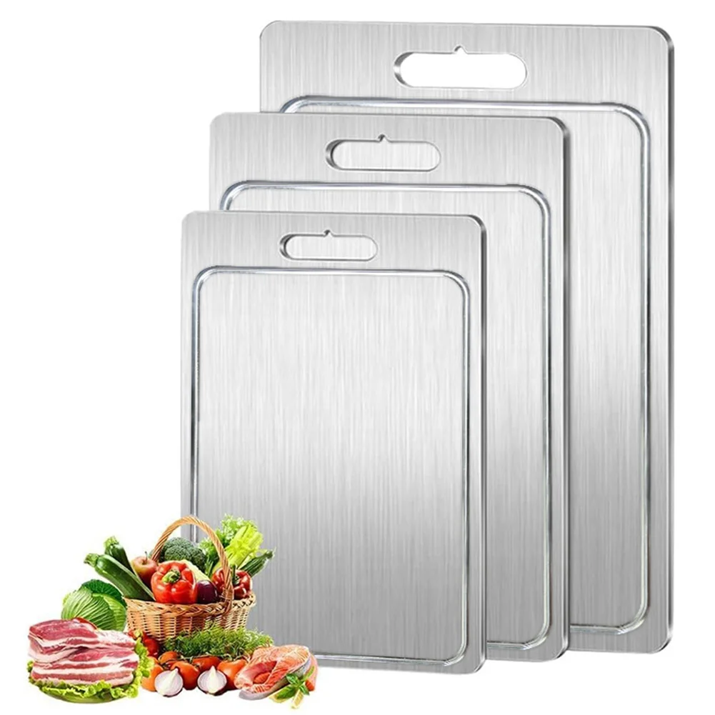 304 Stainless Steel Cutting Board Metal Chopping Board Food Grade Built-In Juices-Groove Kitchen Board Home Cooking Preparations