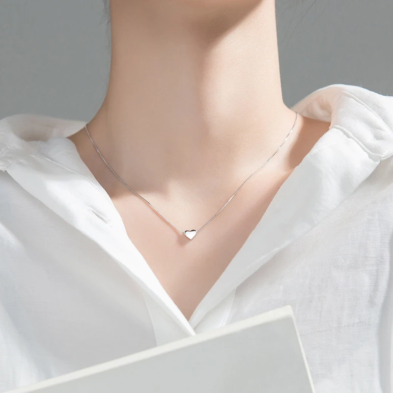 Modian New Minimalist Sterling Silver 925 Hearts Pendant Necklace for Women Fashion Box Chain Necklace Fine Jewelry Accessories