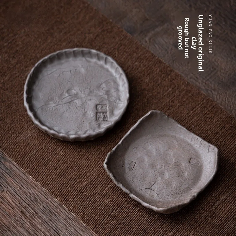Six-Day Creative Handmade Coarse Ceramics Tea Cup Mat Zen  Tea Table Heat Resistant Tea Cup Coaster Gongfu Tea Set Access...