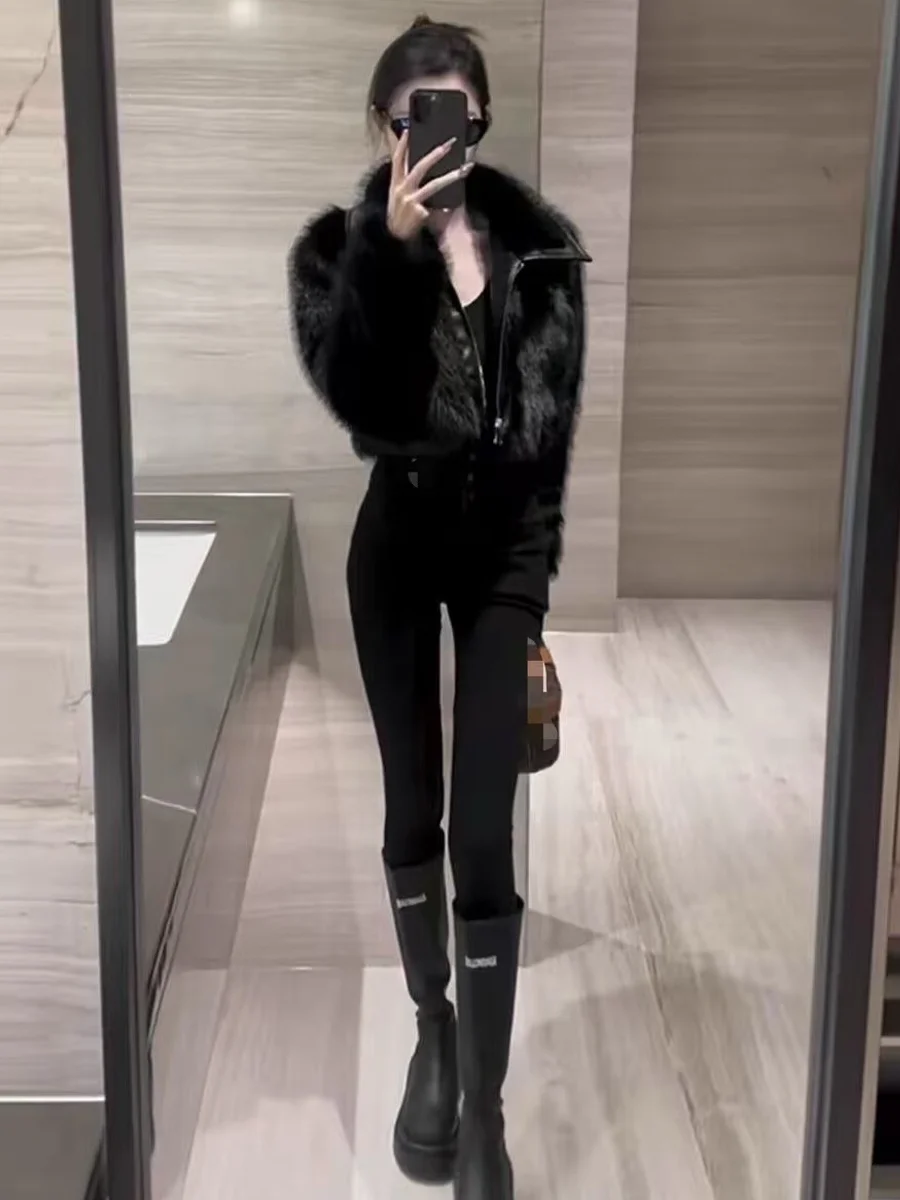 Cool Short Fashionable Women's Jacket Fake  Fur Leatherette Eco-friendly Fur Coat Commute Style Zipper Closure  Color