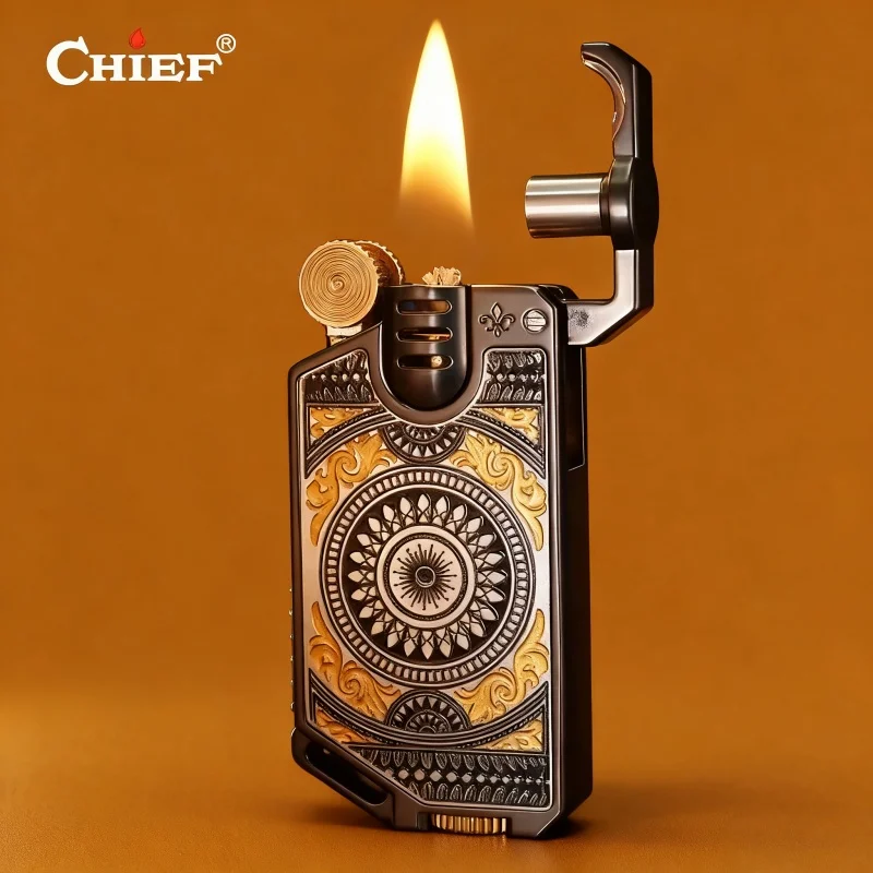 2026 CHIEF Metal Oil Lighter Mandala Relief Pattern Retro Mechanical Ignition Exquisite High End Smoking Gift For Men