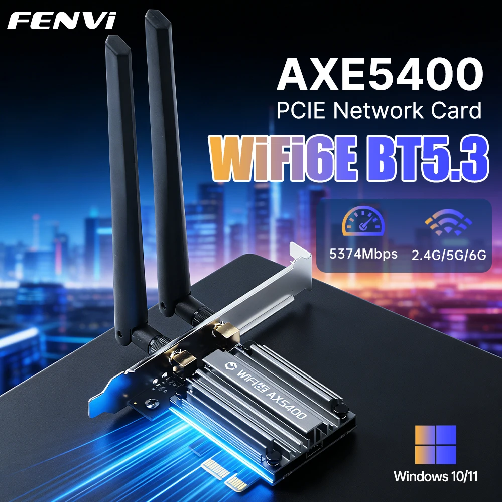 FENVI WiFi6E MT7922 AX5400 PCIE Adapter BT 5.3 Tri Band 2.4G/5Ghz/6Ghz 802.11AX Network Card Wireless Receiver For PC Win 10/11