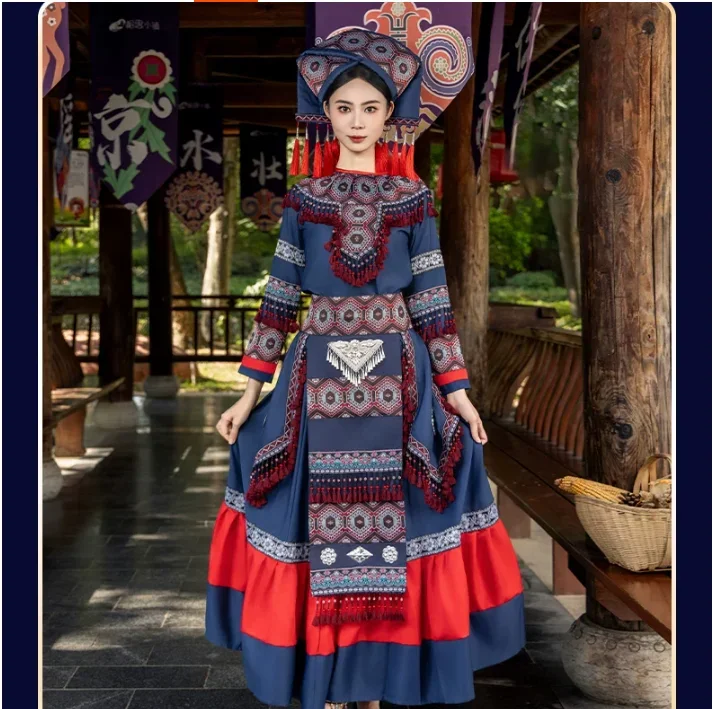 

Zhuang Ethnic Minority Costumes, Female Guangxi Dance Performance Costumes