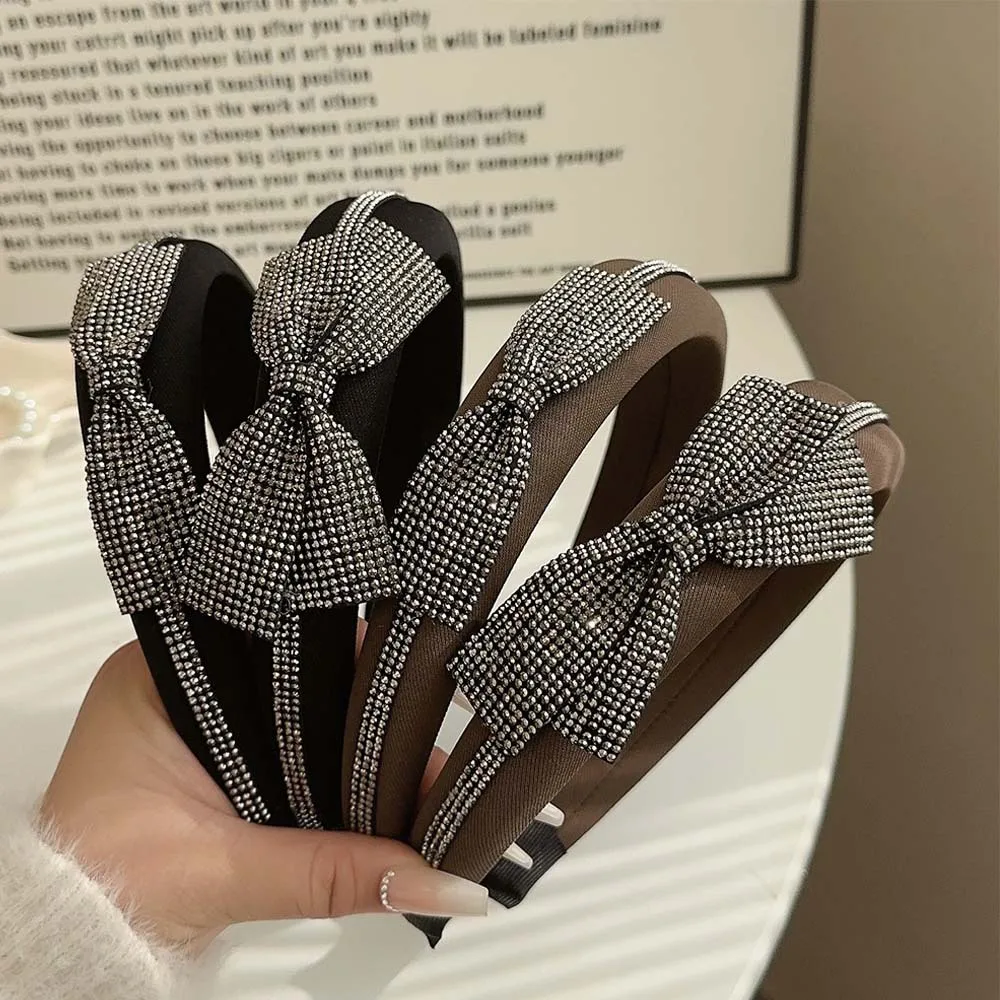 

Ретро сверкающий бант со стразами повязка на голову серый жемчуг с бантом головной убор женский винтажный элегантный регулируемый аксессуар для волос