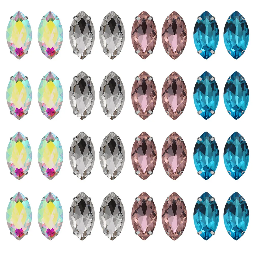 200Pcs Four-Claw Glass Crystal Rhinestones High-Purity Shining Colorful DIY Sewing Embellishments for Wedding Dress Shoes