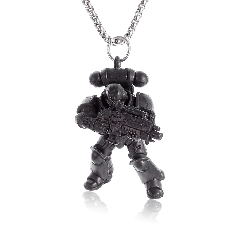 

Fashion Black Flying Space Mech Warrior Submachine Gun Pendant Necklace Men Hip Hop Trend Cool Jewelry Boys Gifts