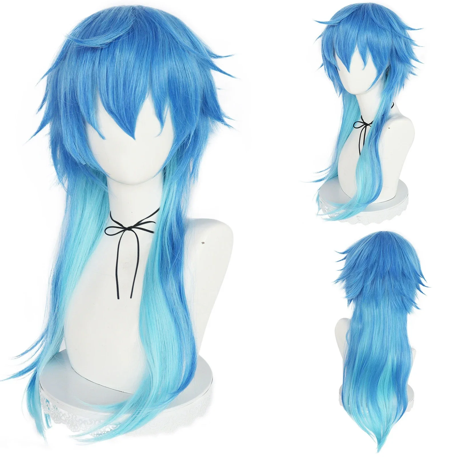 Dramatic Murder Hazel Fence Green Leaves Roleplay Wig Gradient Blue Heat-Resistant Synthetic Fiber Wig