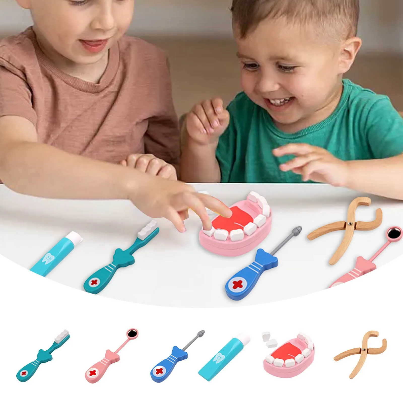 Magneti per perline Set di giocattoli per bambini Set di giocattoli da dottore per bambini 6 Set di strumenti in legno Set di giocattoli per l'educazione precoce Magneti da costruzione per ragazzi 8-12