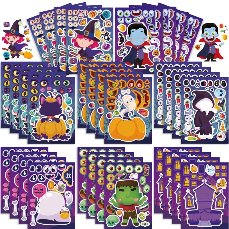 8PCS Halloween Jigsaw Puzzle Stickers Children's Handmade Toys DIY Cartoon Fun Desktop Stationery Decoration Stickers Wholesale