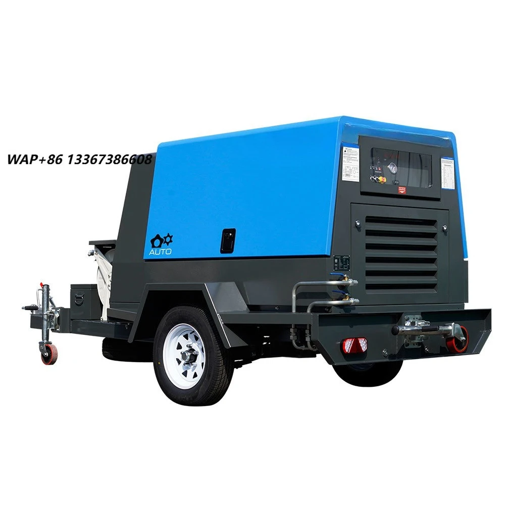 Factory Price 185 Cfm 5m3/min Towable Engine Portable Industrial Screw Air Compressor with Jack Hammer