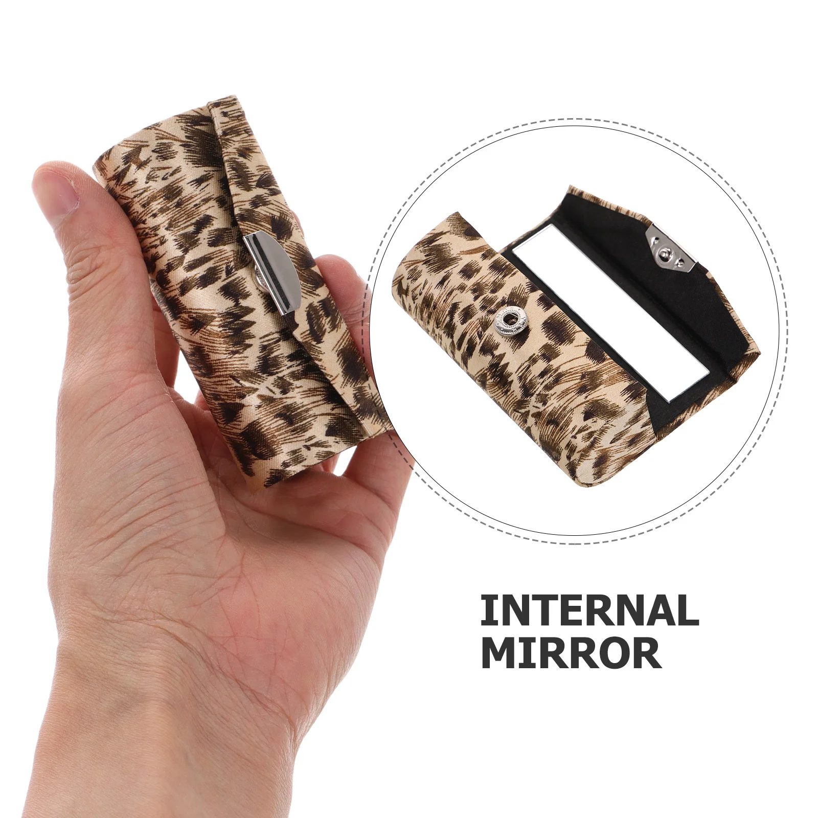 레오파드 프린트 실크 립스틱 홀더 수납 파우치 여행용 케이스 지갑용 거울 립스틱 정리 가방