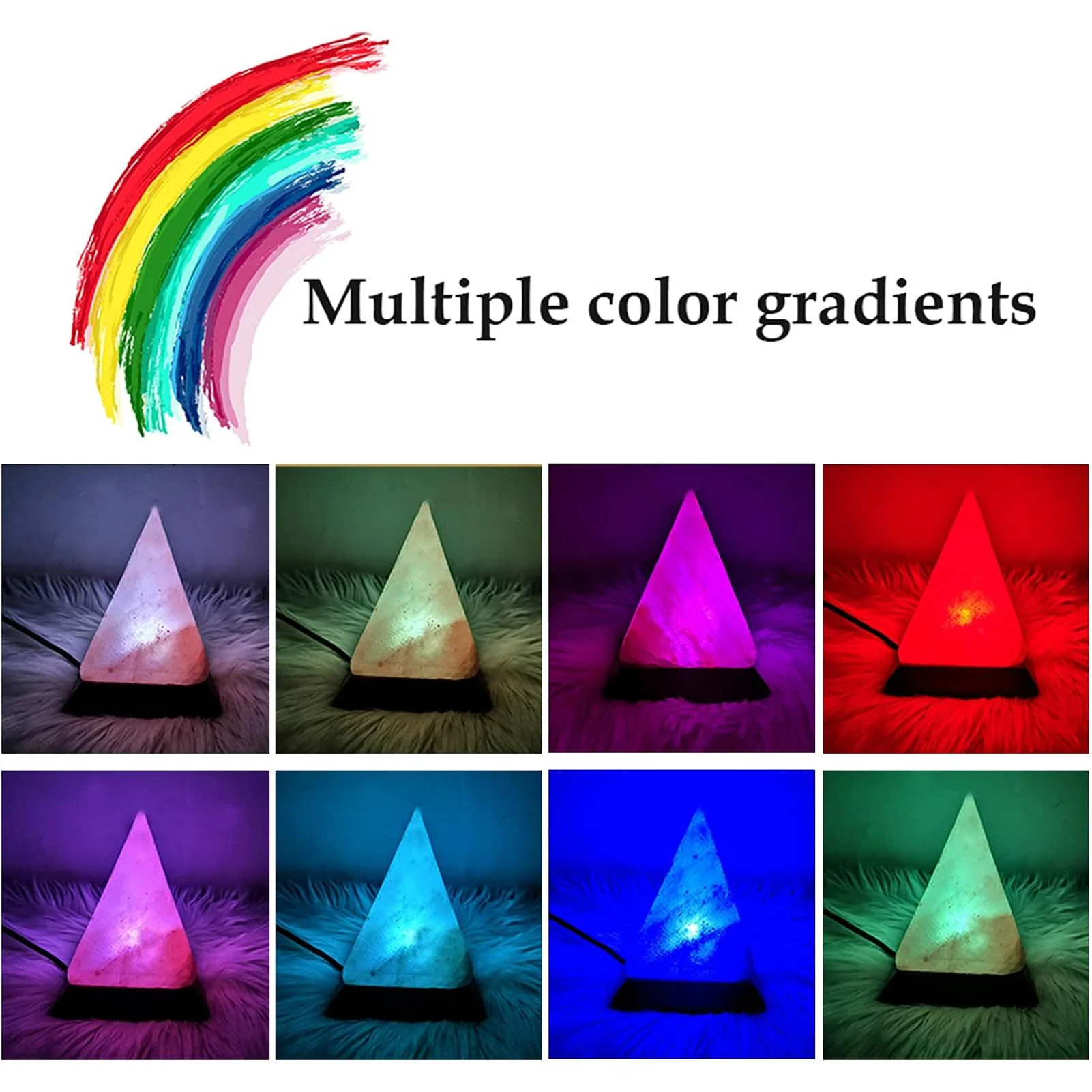 C3 Himalayan Salt Lamp USB RGB 7 Colors Changing Hand Carved with Wood Base Pyramid Crystal Salt Rock Lamp for Home Decoration