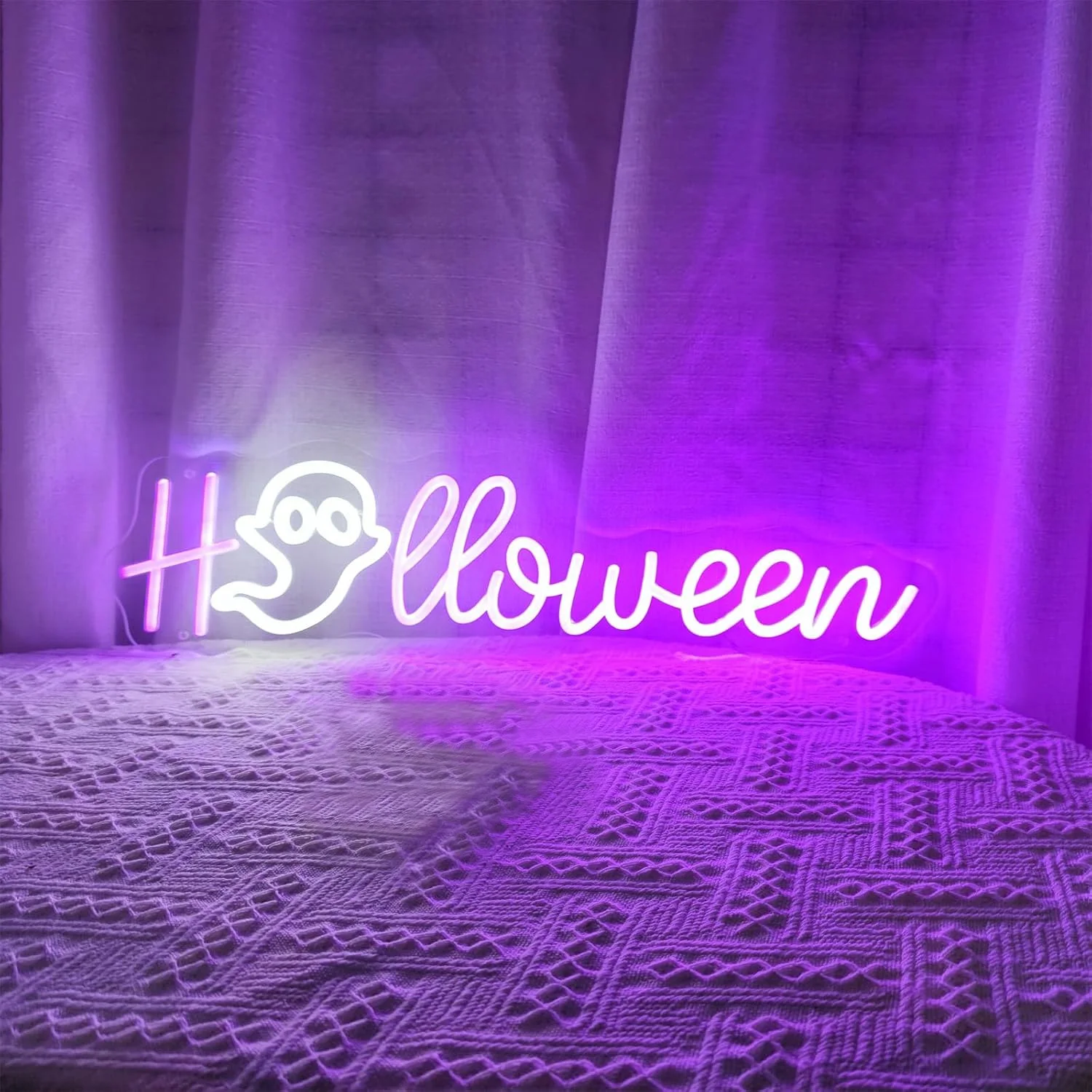 Enseignes au néon d'Halloween, lumière LED fantôme violet, lampe murale USB Dimmalbe, décoration de chambre à coucher, fête d'Halloween, maison, bar, club