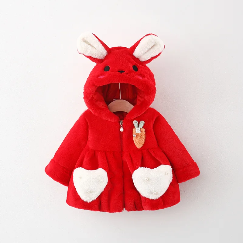 Baby Girl Clothes Cute Ears Plush Baby Jacket Autumn Winter Warm Hooded Girls Coat Christmas Little Princess Outerwear