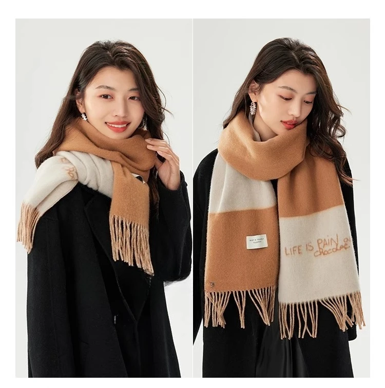 وشاح صوف نسائي للخريف والشتاء، شال سميك ودافئ وعصري وبسيط لتقديم هدايا العيد للأمهات