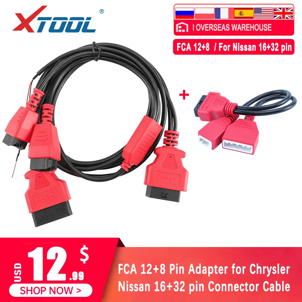 

XTOOL FCA 12+8 Connector Cable Adapter for Chrysler for Nissan 16+32 pin OBD2 with X100Pad3 A80pro master EZ400pro D7 D8 D9 pro