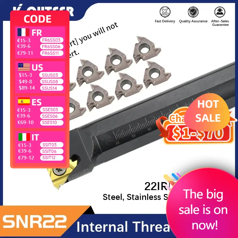 SNR0020R22 SNR0025S22 SNR0032T22 SNR0040T22 SNR0050U22 Internal Thread Turning Tool rod 22IR Inserts Lathe CNC tools