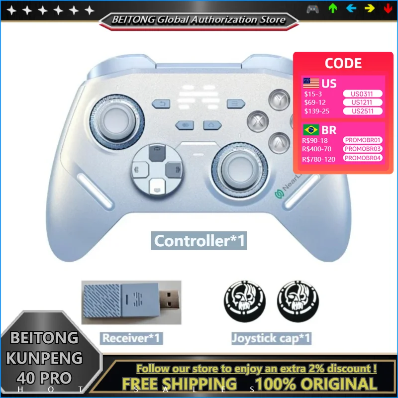 

BEITONG KP40 Pro Wireless Gamepad 2000Hz Polling Adjustable Hall Joysticks Dual Vibration Triggers Controller for PC Android iOS