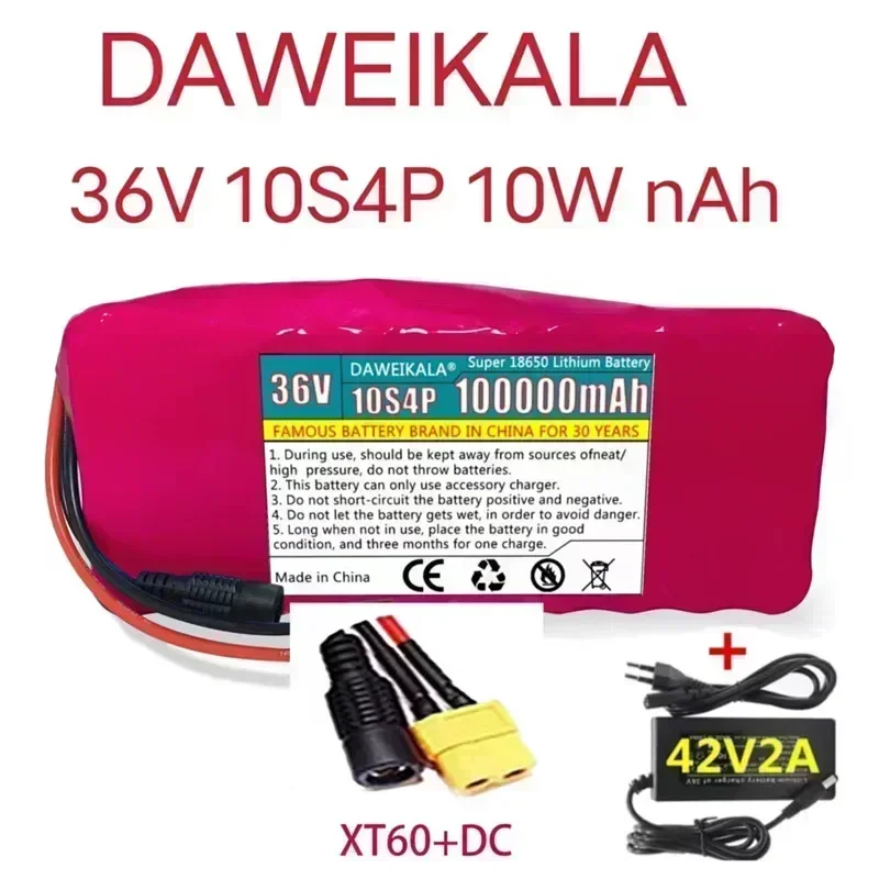 

original 18650battery 36V10S4P 100000mAh battery pack 500W high-power battery,with BMS+42V2A charger included