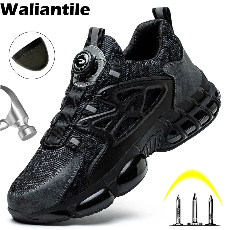 

Waliantile Quality Safety Shoes For Men Puncture Proof Lace Free Working Boots Anti-smashing Steel Toe indestructible Work Shoes