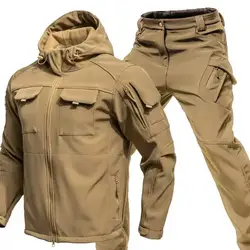 Men Winter Fleece Army Military Tactical Waterproof Softshell Jackets Coat Combat Pants Fishing Hiking Camping Climbing Trousers