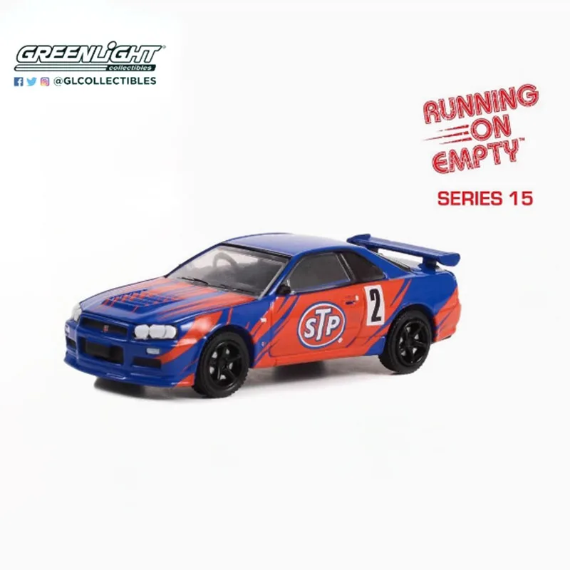 

Литой под давлением сплав Greenlight 1/64 2002, Nissan Skyline GT-R R34, модель автомобиля, металлический статический дисплей, классическая коллекция игрушек, пятно