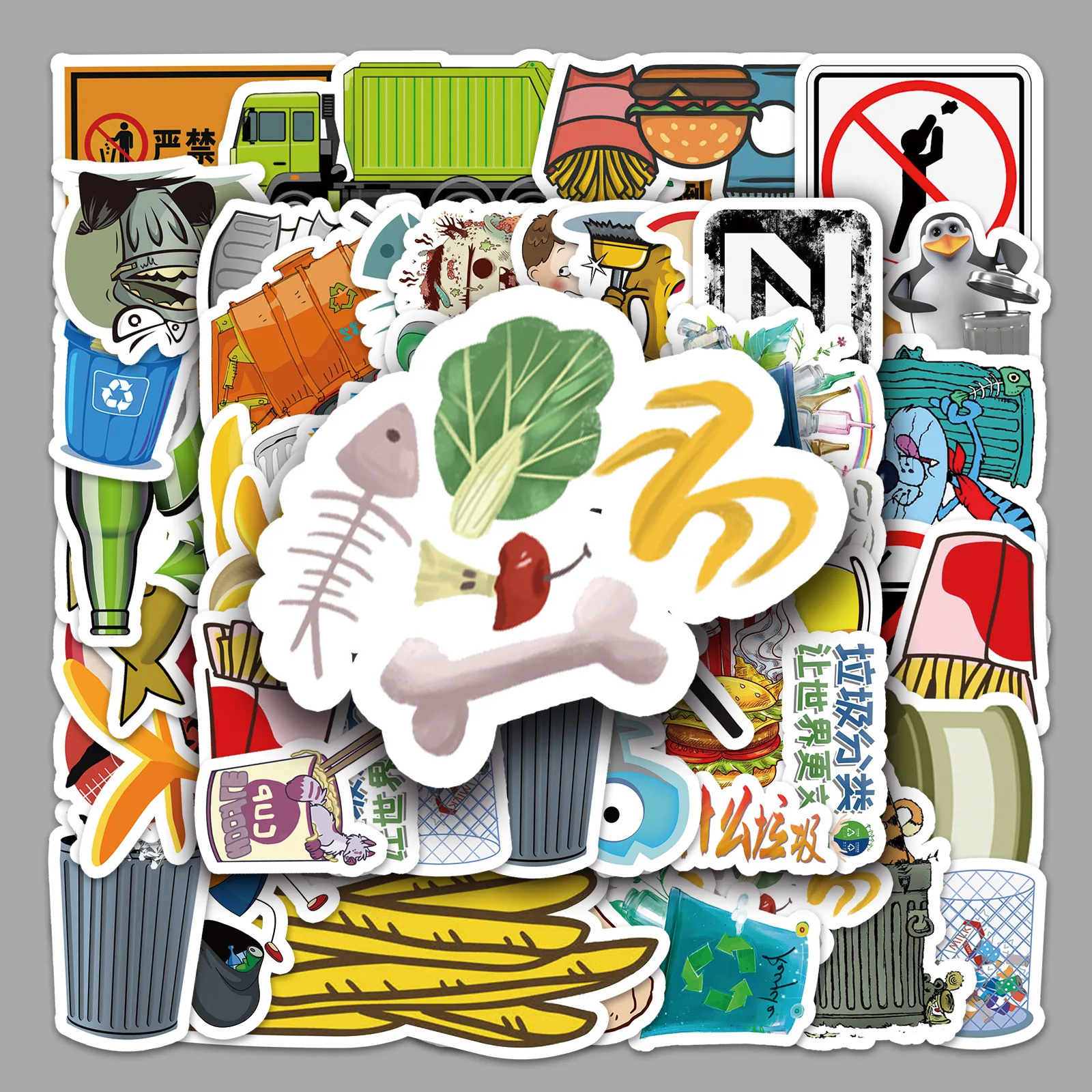 

50Pcs Cartoon Garbage Classification Graffiti Personalized Decorative Stickers DIY Guitar Phone Skateboard Waterproof Stickers