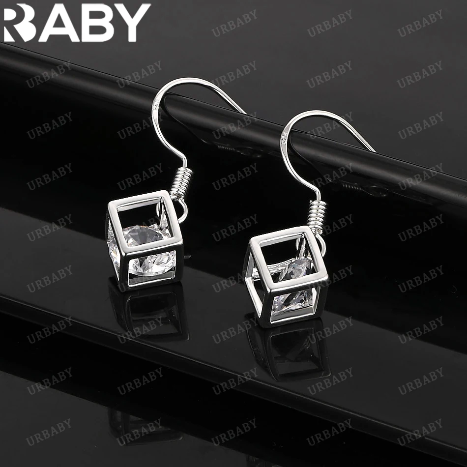 

URBABY 925 Sterling Silver Earrings Zircon Cube Hollow Drop Earrings For Women Jewelry Fashion Party and Daily Wear