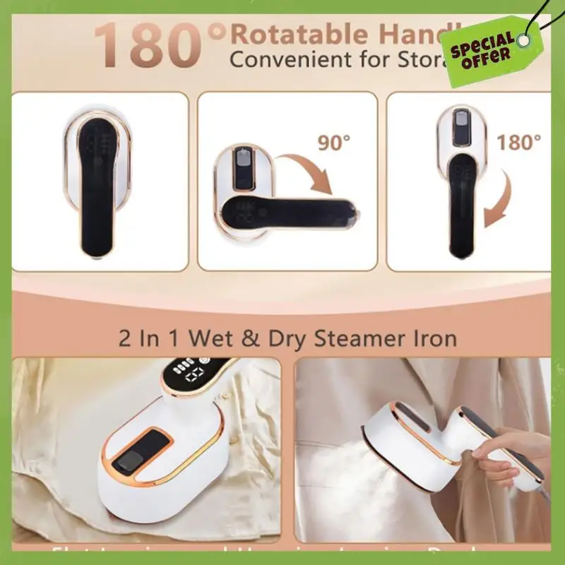 

ABGP-Travel-Friendly 1000W Mini Steam Iron With LED Display For Clothes, Handheld Size, EU Plug