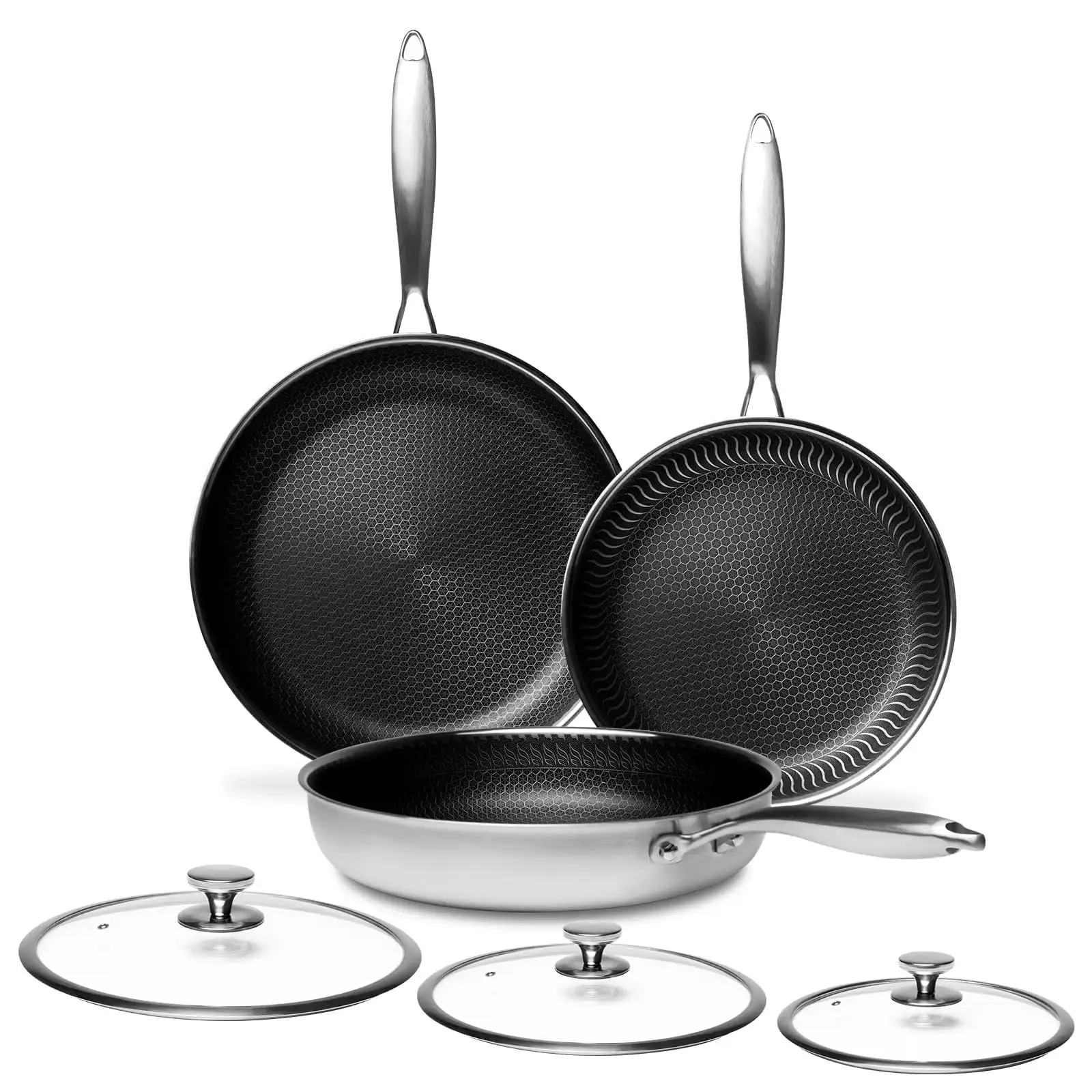 

Piece Stainless Steel Frying Pan Cookware Set Non-stick with Lid Stay Cool Handle Omelette Skillet Works with Induction