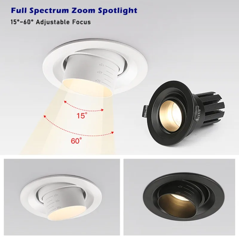 Светодиодный встраиваемый потолочный светильник 220 В 15 ° -60 °   Focus Ox Eye House Spotlight 7 Вт 10 Вт 15 Вт 18 Вт Лампа полного спектра коммерческого освещения