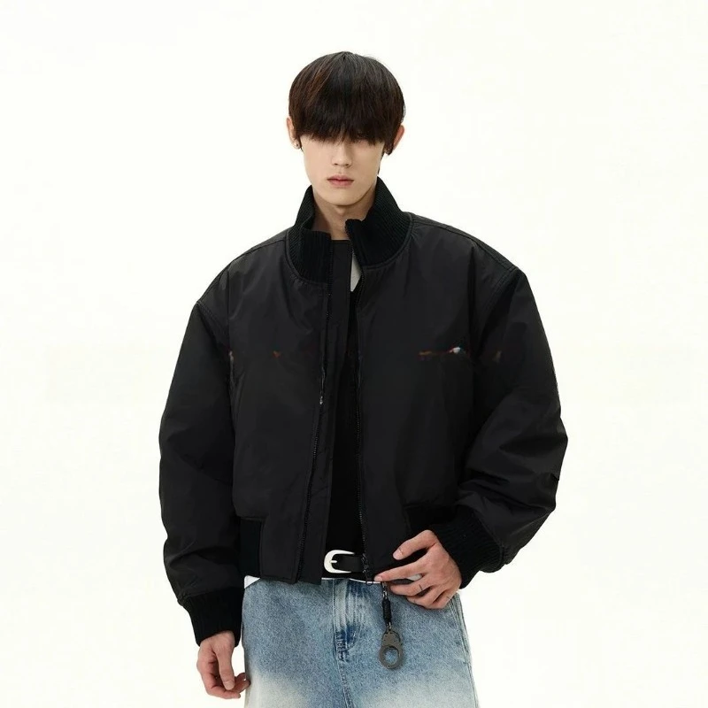 Harajuku الرجال سترة منتفخة قصيرة الخريف الشتاء سميكة الأمريكية شارع العليا منفذها نمط فضفاض دافئ معطف عصري غير رسمي جديد