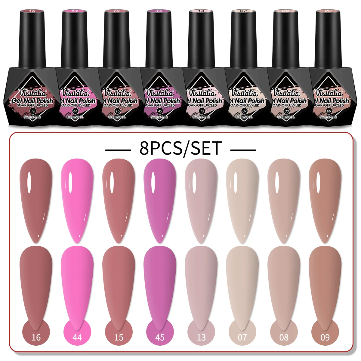 8pcs Gel Nail Polish Set, Glitter Sequin Semi-Permanent Soak-Off LED UV Gel Nail Polish, DIY Nail Art Starter Kit