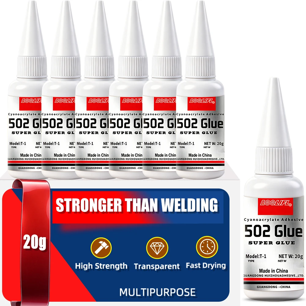 LOOLIFL 502 Super Glue Extra Strong Universal Instant Adhesive Clear Quick Dry For Metal Wood Plastic Rubber Glass DIY Bond 20ML