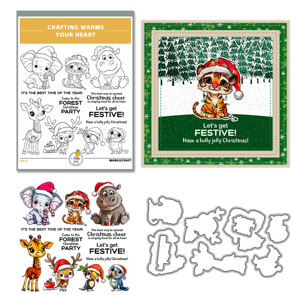 Mangocraft Cute Christmas Animals Cutting Dies Clear Stamp DIY Scrapbooking Metal Dies Silicone Stamp For Cards Album Decor