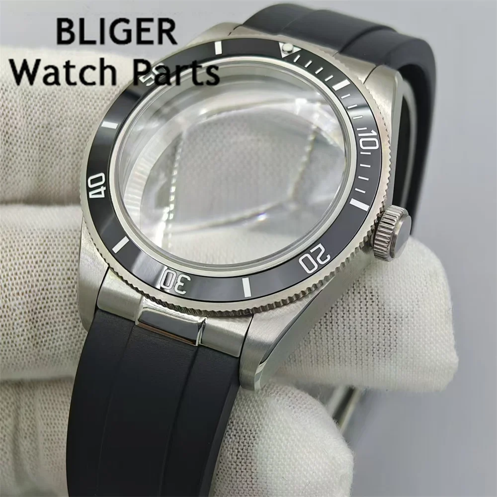 

BLIGER 39mm BB58 Watch Case Dome Sapphire Glass Rubber Strap With Solid End Link Glide Clasp Fits NH34 NH35 2824 PT5000 Movement