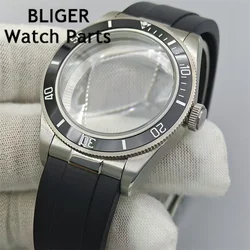 BLIGER 39mm BB58 Watch Case Dome Sapphire Glass Rubber Strap With Solid End Link Glide Clasp Fits NH34 NH35 2824 PT5000 Movement