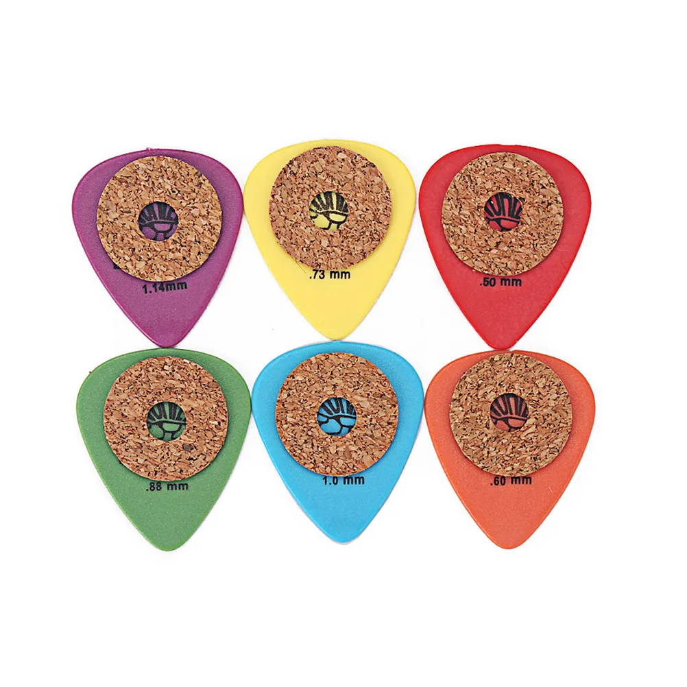 6Pcs Colorful Pom Guitar Picks Ultra Thin Light Weight Cork Ring Comfort Fit for Fingers Guitar Bass Ukulele Mandolin Banjo