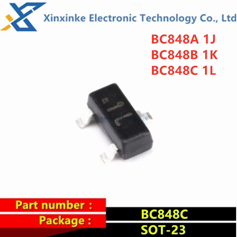 100PCS BC848A 1J BC848B 1K BC848C 1L SOT-23 Transistor Crystal Power Transistor SMD Triode